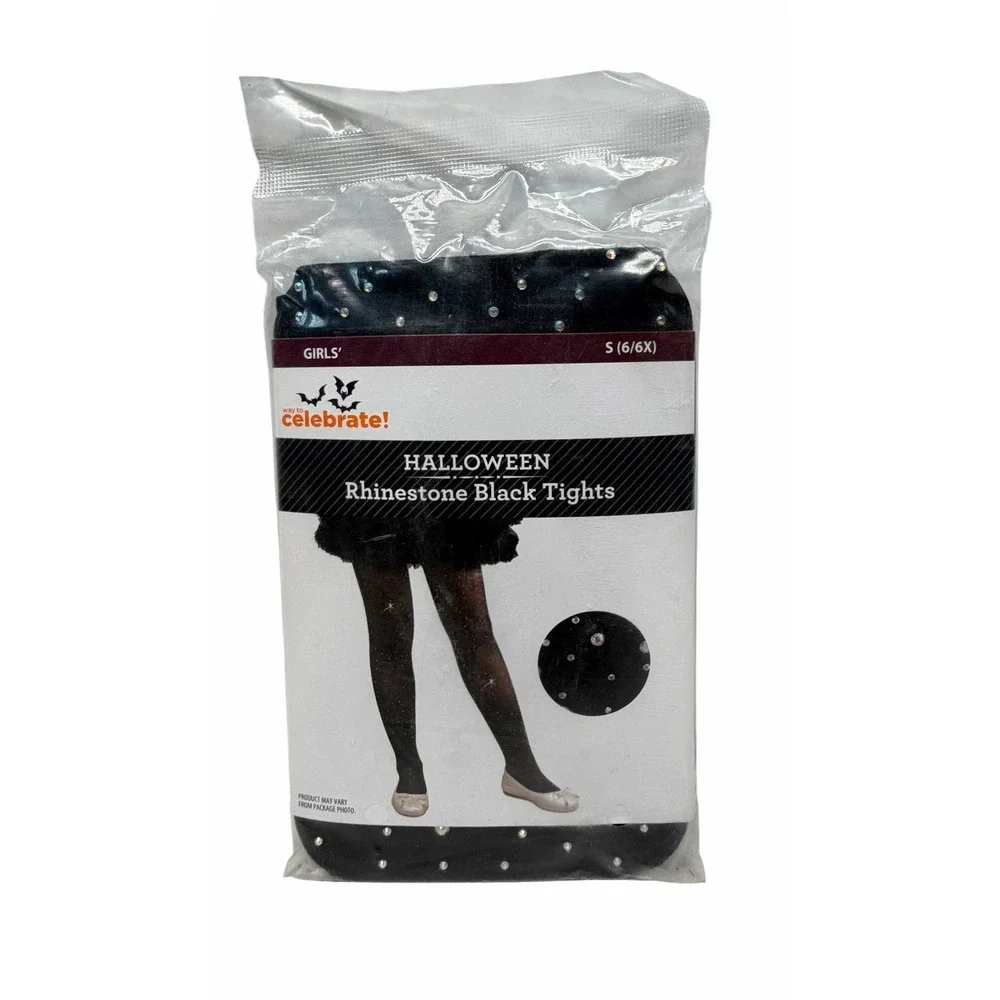 Black Rhinestone Tights Halloween Costume Cosplay Size S (6/6X) Way To Celebrate